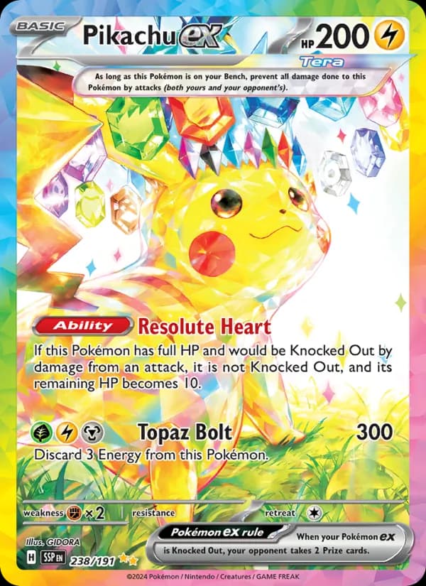 Pokémon Pikachu ex 238/191 — Surging Sparks, Near Mint — Officiële kaartafbeelding — geen foto van de verkoper