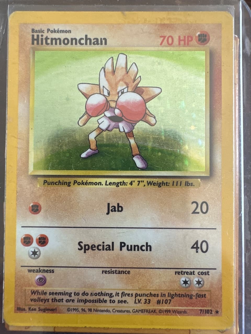 Pokémon Hitmonchan 7/102 — Base Set, Light Played