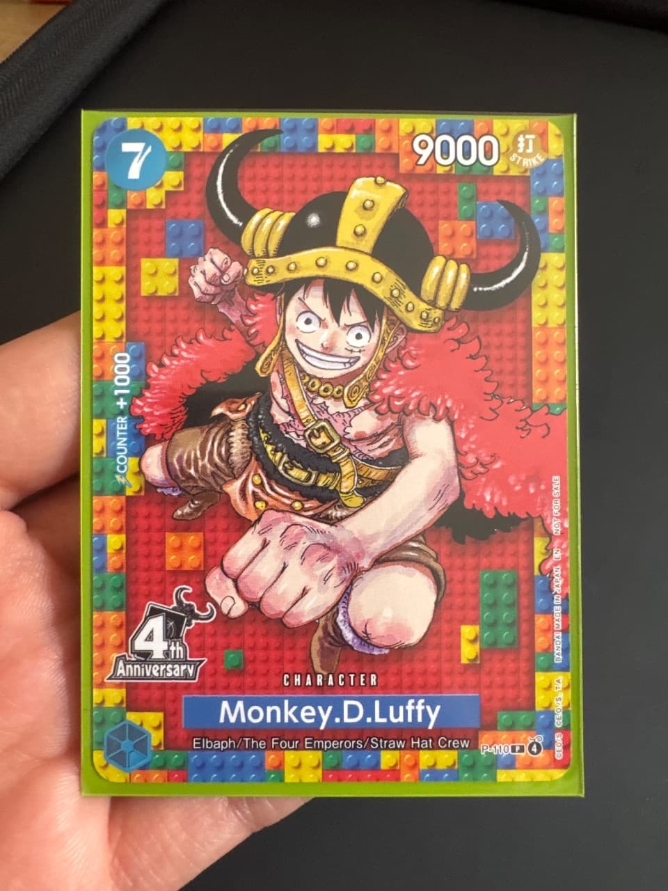One Piece Monkey.D.Luffy (4th Anniversary) P-110 — One Piece Promotion Cards, Mint