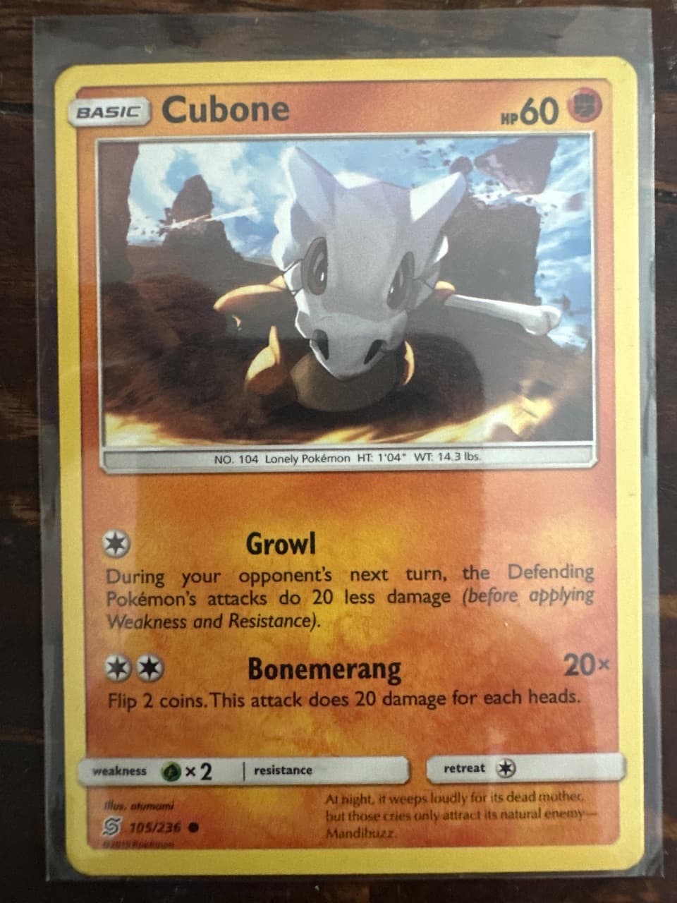 Pokémon Cubone 105/236 — Unified Minds, Near Mint